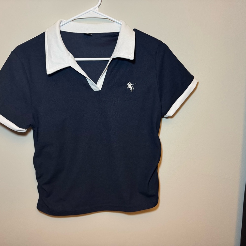 Navy Polo Shirt with White Collar